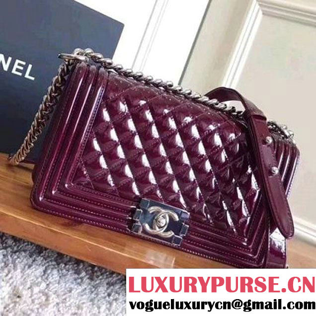 Chanel Quilting Patent Leather/Lambskin Medium Boy Flap Bag Burgundy 2017 (KN-7111026 )