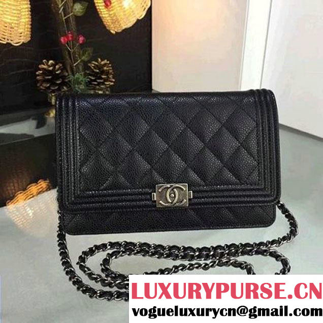 Chanel Caviar Leather Boy Chanel Wallet On Chain WOC Bag锛圫ilver Hardware锛?(7111051 )