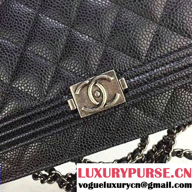 Chanel Caviar Leather Boy Chanel Wallet On Chain WOC Bag锛圫ilver Hardware锛?(7111051 )