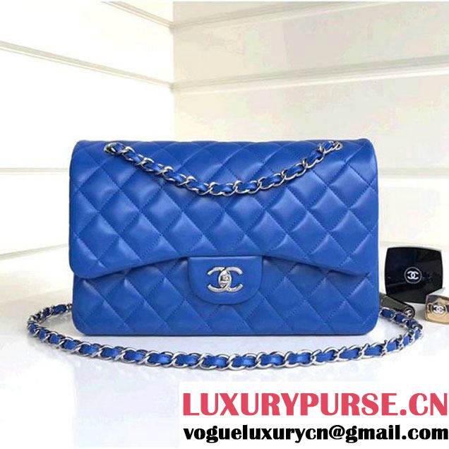 Chanel Jumbo Lambskin Classic Double Flap Bag Bright Blue A1113 (SHW) (1a086-7112954 )