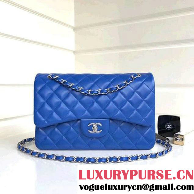 Chanel Jumbo Lambskin Classic Double Flap Bag Bright Blue A1113 (SHW) (1a086-7112954 )