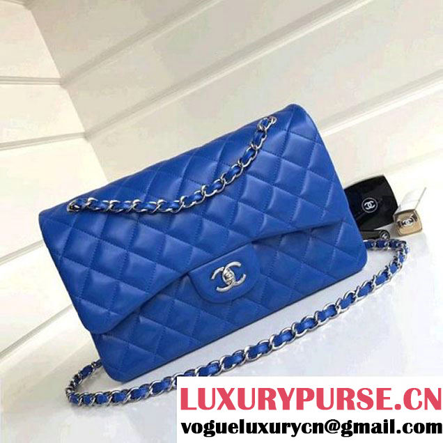 Chanel Jumbo Lambskin Classic Double Flap Bag Bright Blue A1113 (SHW) (1a086-7112954 )