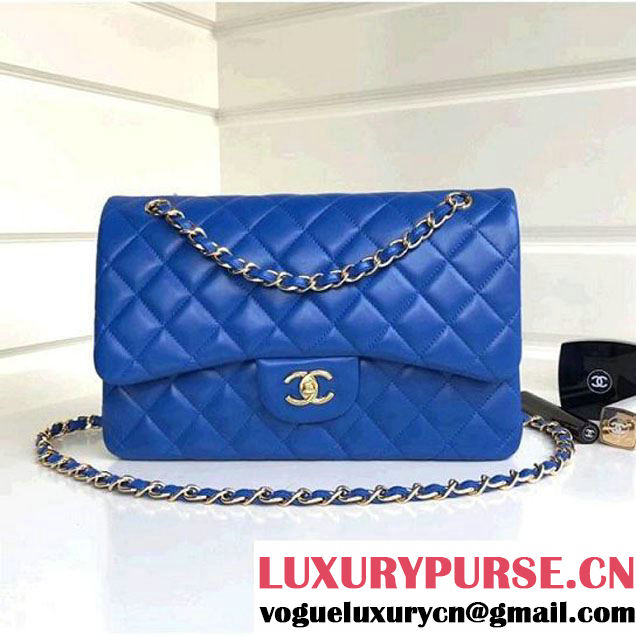 Chanel Jumbo Lambskin Classic Double Flap Bag Bright Blue A1113 (GHW) (1a086-7112953 )