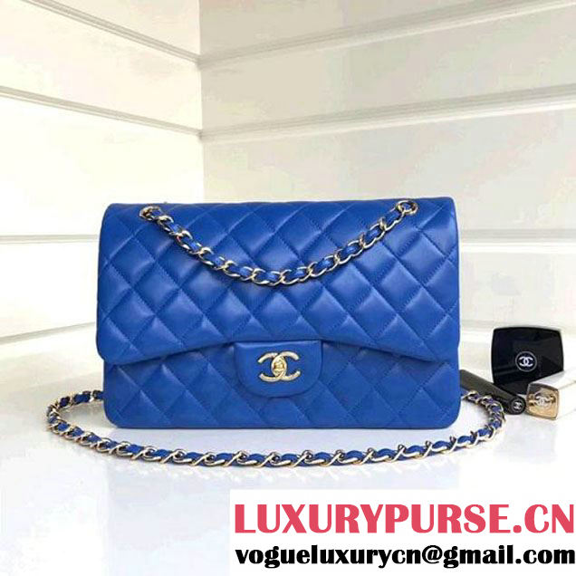 Chanel Jumbo Lambskin Classic Double Flap Bag Bright Blue A1113 (GHW) (1a086-7112953 )