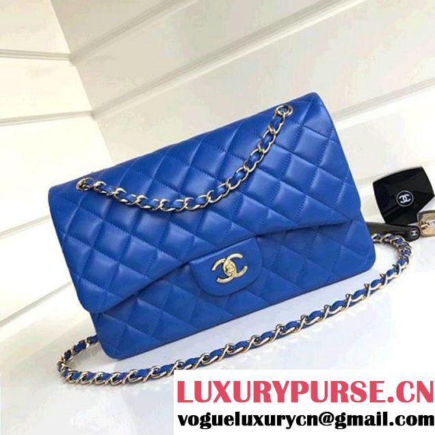 Chanel Jumbo Lambskin Classic Double Flap Bag Bright Blue A1113 (GHW) (1a086-7112953 )