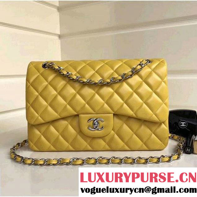 Chanel Jumbo Lambskin Classic Double Flap Bag Yellow A1113 (SHW) (1a086-7112952 )