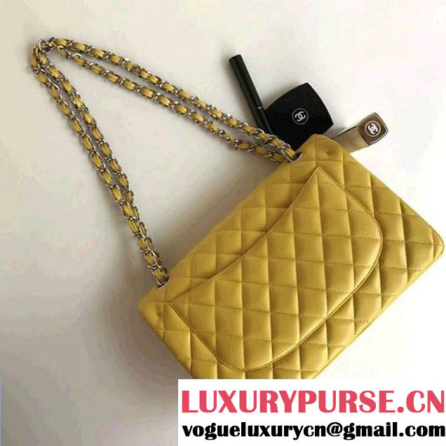 Chanel Jumbo Lambskin Classic Double Flap Bag Yellow A1113 (SHW) (1a086-7112952 )