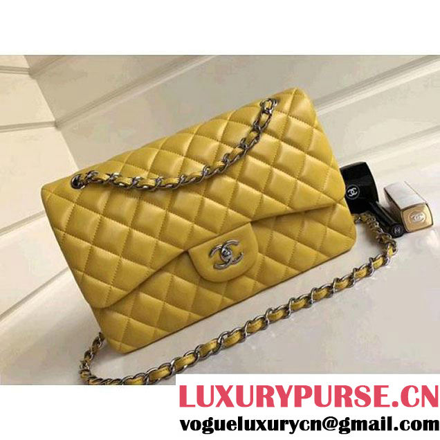 Chanel Jumbo Lambskin Classic Double Flap Bag Yellow A1113 (SHW) (1a086-7112952 )