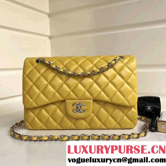 Chanel Jumbo Lambskin Classic Double Flap Bag Yellow A1113 (SHW) (1a086-7112952 )
