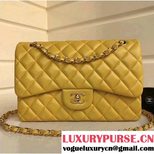 Chanel Jumbo Lambskin Classic Double Flap Bag Yellow A1113 (GHW) (1a086-7112951 )