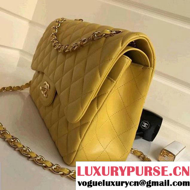 Chanel Jumbo Lambskin Classic Double Flap Bag Yellow A1113 (GHW) (1a086-7112951 )