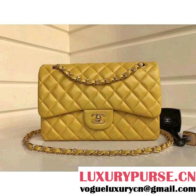 Chanel Jumbo Lambskin Classic Double Flap Bag Yellow A1113 (GHW) (1a086-7112951 )