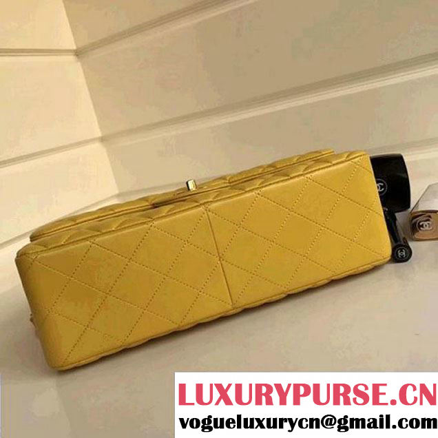 Chanel Jumbo Lambskin Classic Double Flap Bag Yellow A1113 (GHW) (1a086-7112951 )