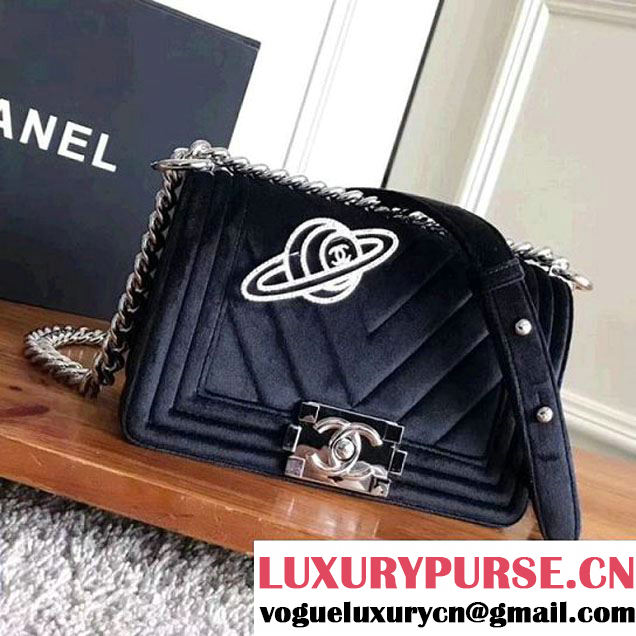 Chanel Velvet Small Boy Chanel Flap Bag With Strass Planet Black 2017 (KN-7121104 )