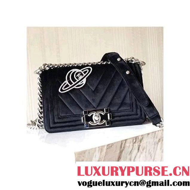 Chanel Velvet Small Boy Chanel Flap Bag With Strass Planet Black 2017 (KN-7121104 )