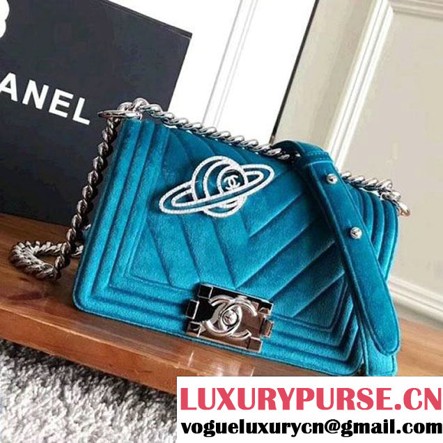 Chanel Velvet Small Boy Chanel Flap Bag With Strass Planet Blue 2017 (KN-7121103 )