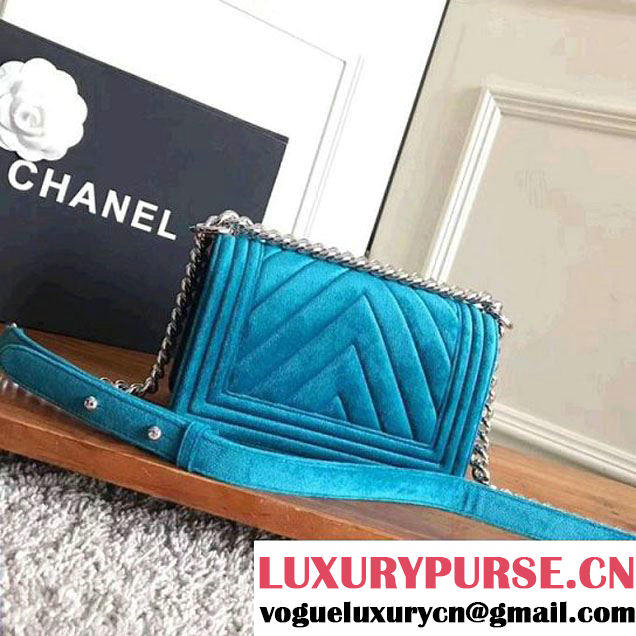 Chanel Velvet Small Boy Chanel Flap Bag With Strass Planet Blue 2017 (KN-7121103 )