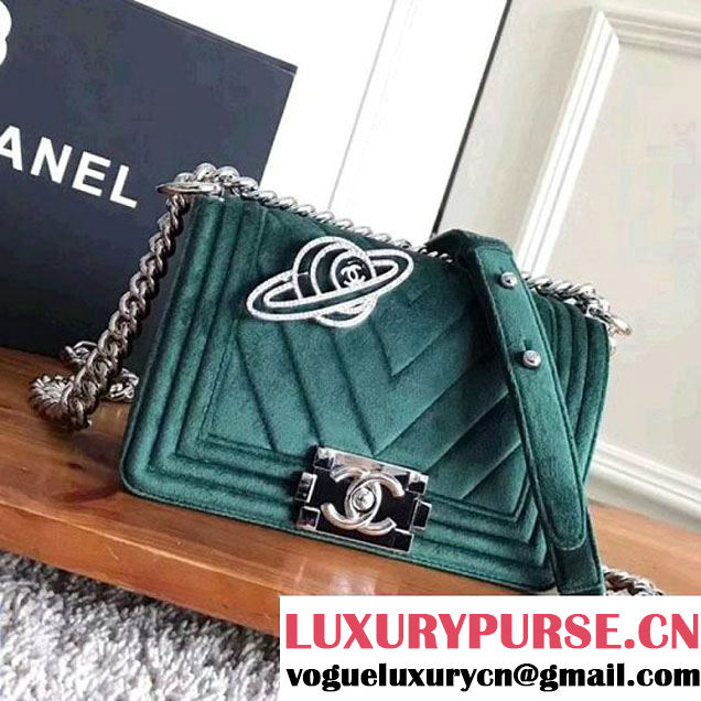 Chanel Velvet Small Boy Chanel Flap Bag With Strass Planet Green 2017 (KN-7121102 )