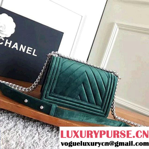 Chanel Velvet Small Boy Chanel Flap Bag With Strass Planet Green 2017 (KN-7121102 )