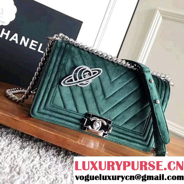 Chanel Velvet Medium Boy Chanel Flap Bag With Strass Planet Green 2017 (KN-7121101 )