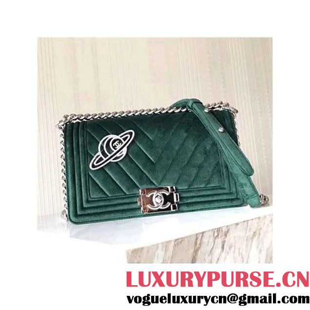 Chanel Velvet Medium Boy Chanel Flap Bag With Strass Planet Green 2017 (KN-7121101 )