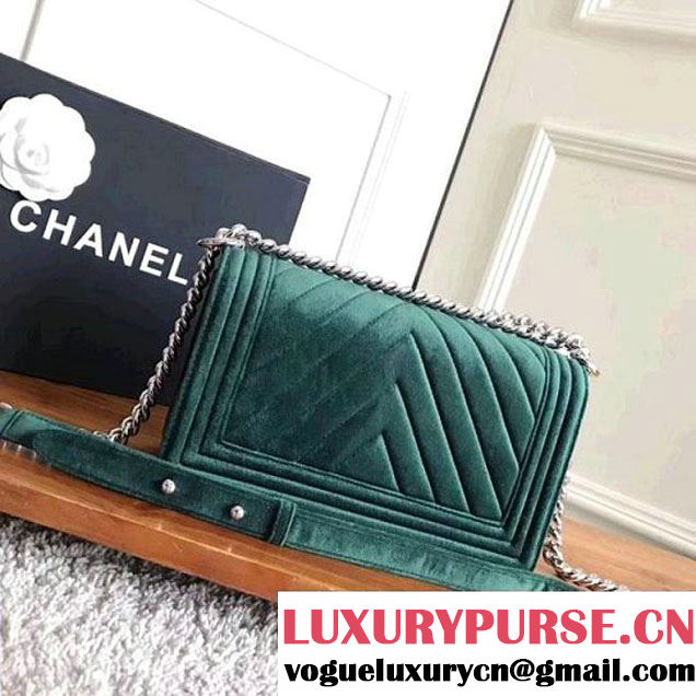 Chanel Velvet Medium Boy Chanel Flap Bag With Strass Planet Green 2017 (KN-7121101 )