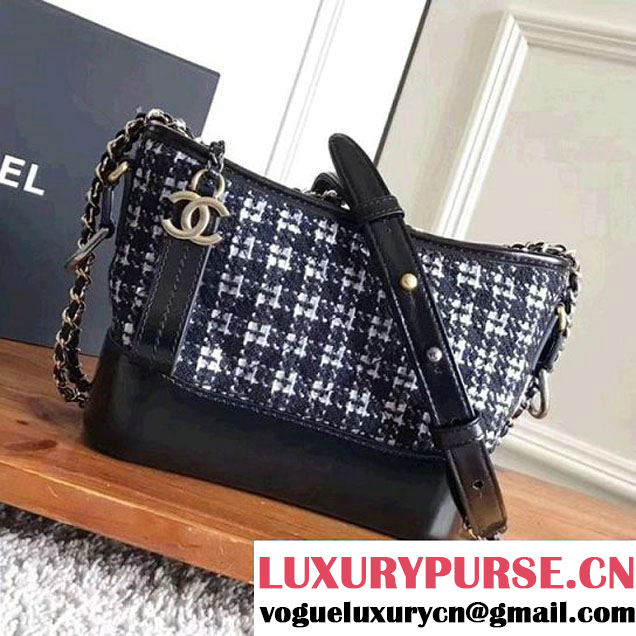 Chanel Tweed/Calfskin Gabrielle Small Hobo Bag A93824 Black/White 2017 (KN-7121108 )