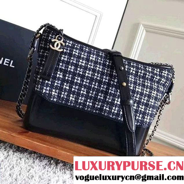 Chanel Tweed/Calfskin Gabrielle Medium Hobo Bag A91810 Black/White 2017 (KN-7121107 )