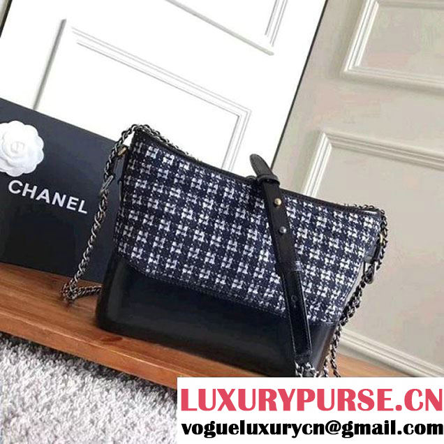 Chanel Tweed/Calfskin Gabrielle Medium Hobo Bag A91810 Black/White 2017 (KN-7121107 )