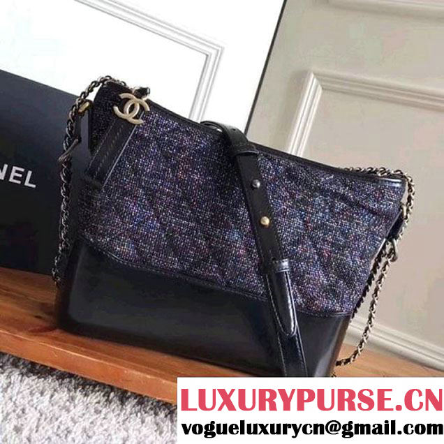 Chanel Tweed/Calfskin Gabrielle Medium Hobo Bag A91810 Multicolor Black 2017 (KN-7121105 )