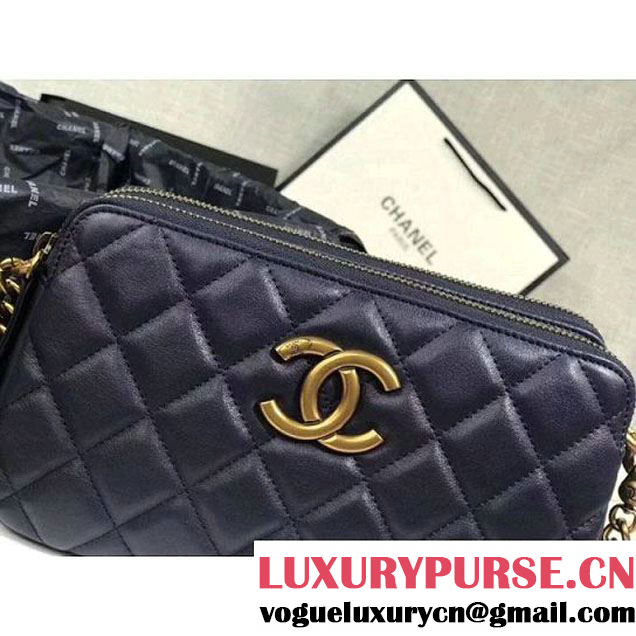 Chanel Lambskin Small Double Camera Case Bag Navy Blue 2017 (KS-7121606 )