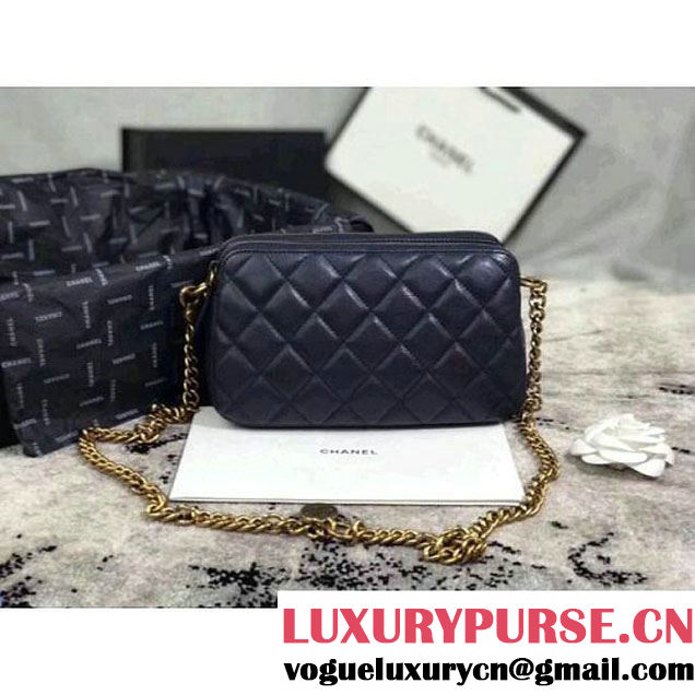 Chanel Lambskin Small Double Camera Case Bag Navy Blue 2017 (KS-7121606 )