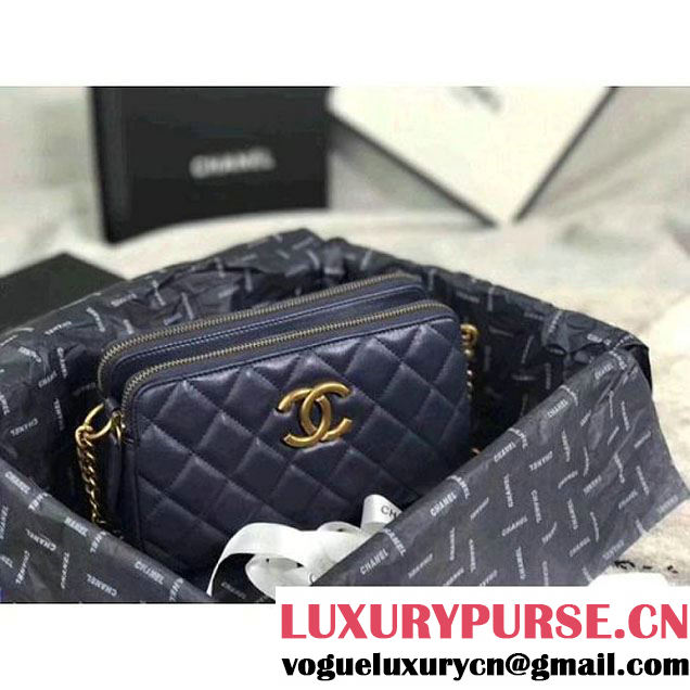 Chanel Lambskin Small Double Camera Case Bag Navy Blue 2017 (KS-7121606 )