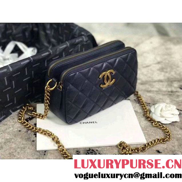 Chanel Lambskin Small Double Camera Case Bag Navy Blue 2017 (KS-7121606 )