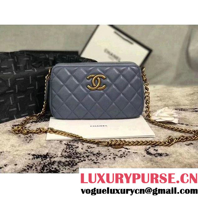 Chanel Lambskin Small Double Camera Case Bag Light Blue 2017 (KS-7121605 )