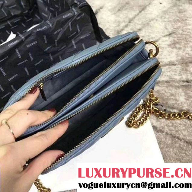 Chanel Lambskin Small Double Camera Case Bag Light Blue 2017 (KS-7121605 )