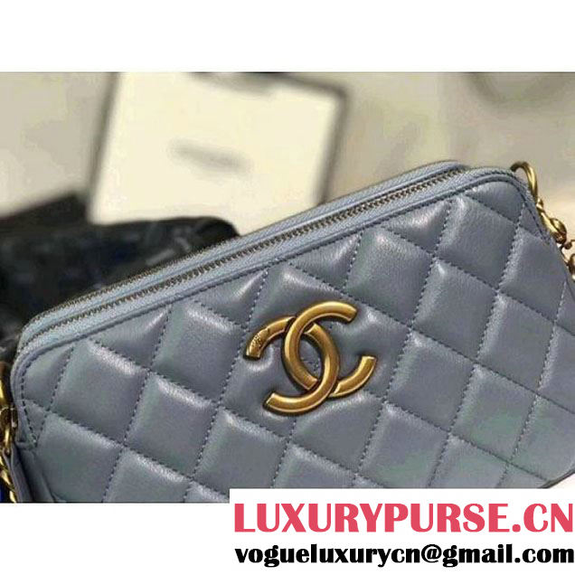Chanel Lambskin Small Double Camera Case Bag Light Blue 2017 (KS-7121605 )