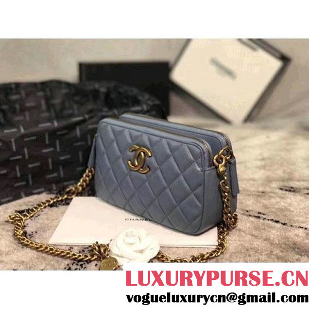 Chanel Lambskin Small Double Camera Case Bag Light Blue 2017 (KS-7121605 )
