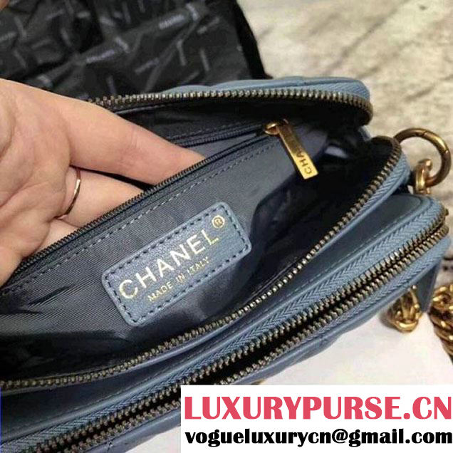 Chanel Lambskin Small Double Camera Case Bag Light Blue 2017 (KS-7121605 )