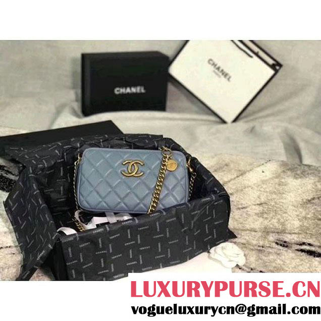 Chanel Lambskin Small Double Camera Case Bag Light Blue 2017 (KS-7121605 )