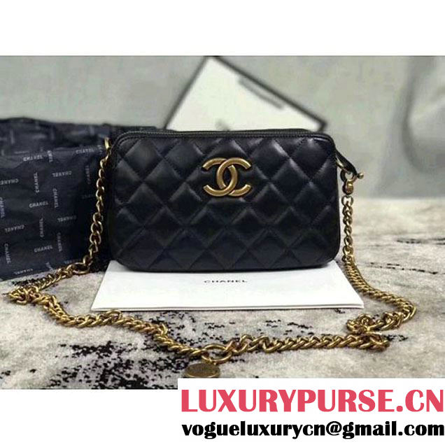 Chanel Lambskin Small Double Camera Case Bag Black 2017 (KS-7121604 )