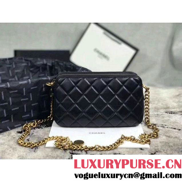 Chanel Lambskin Small Double Camera Case Bag Black 2017 (KS-7121604 )