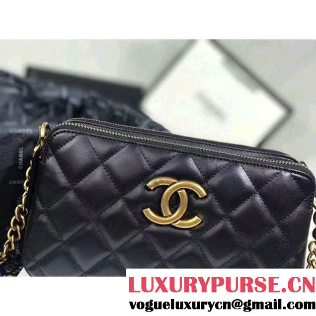 Chanel Lambskin Small Double Camera Case Bag Black 2017 (KS-7121604 )