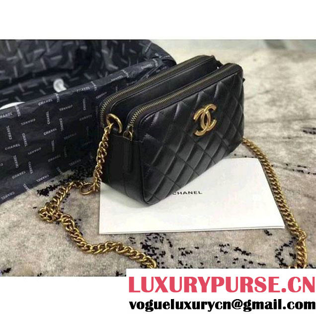 Chanel Lambskin Small Double Camera Case Bag Black 2017 (KS-7121604 )