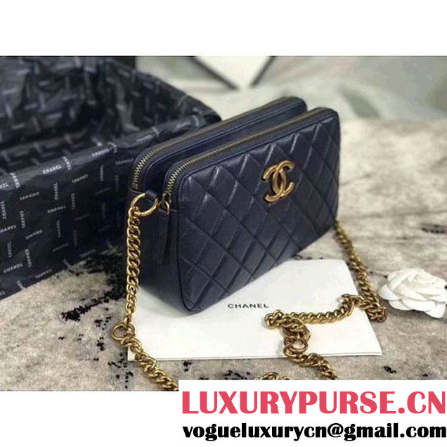 Chanel Lambskin Medium Double Camera Case Bag Navy Blue 2017 (KS-7121603 )