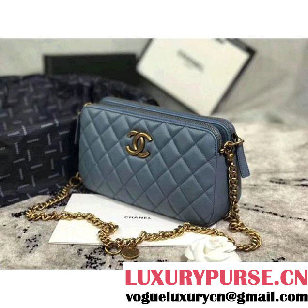 Chanel Lambskin Medium Double Camera Case Bag Light Blue 2017 (KS-7121602 )