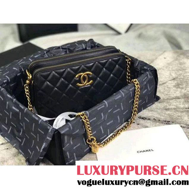 Chanel Lambskin Medium Double Camera Case Bag Black 2017 (KS-7121601 )