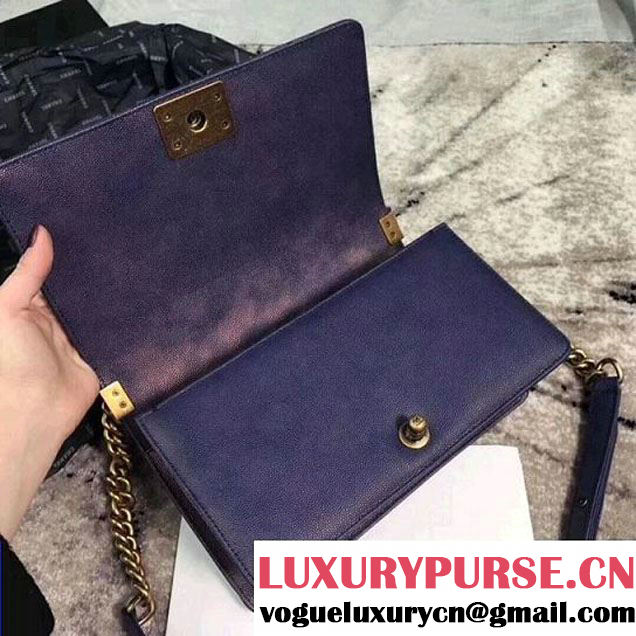 Chanel Chevron Patinated Calfskin Boy Braided Old Medium Flap Bag A67086 Navy 2018 (KS-7121609 )