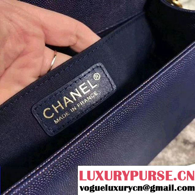 Chanel Chevron Patinated Calfskin Boy Braided Old Medium Flap Bag A67086 Navy 2018 (KS-7121609 )