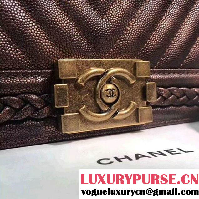 Chanel Chevron Patinated Calfskin Boy Braided Old Medium Flap Bag A67086 Brown 2018 (KS-7121608 )